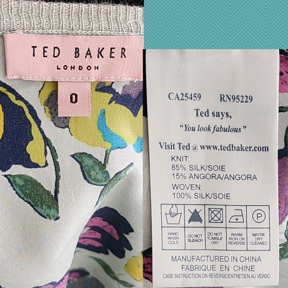 Ted Baker Silver Silk Angora Knit Floral Printed Panel Cardigan - Picture 3 of 3